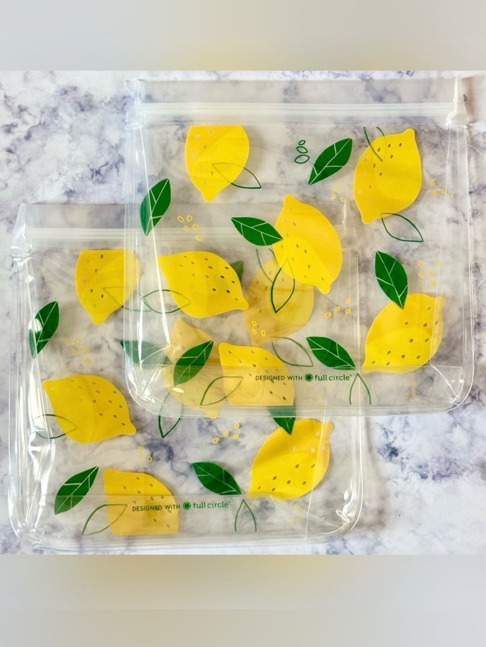 Full Circle Grove Reusable Sandwich Snack Bags Set of 2 Lemon Print NEW